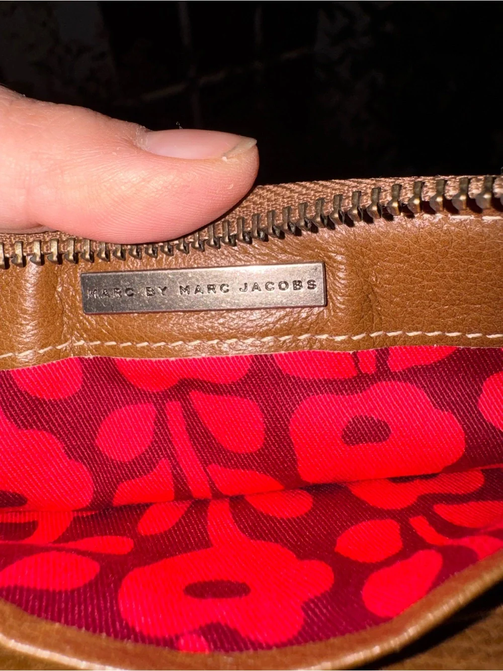 Marc Jacobs Tan Leather Wristlet Wallet with Logo Medallion